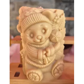 Bougie pilier ourson de noël