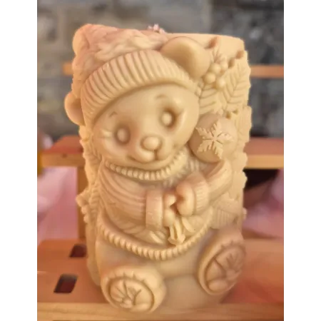 Bougie pilier ourson de noël