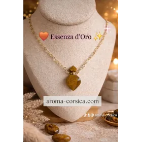 Essenza d’Oro – Collier femme bouteille de parfum en pierre naturelle, plaqué or 14 carats