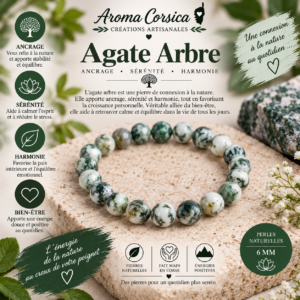Bracelet en pierre agate arbre pour homme et femme