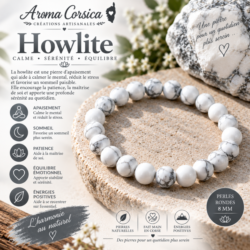 Bracelet pour homme et femme en pierre de howlite