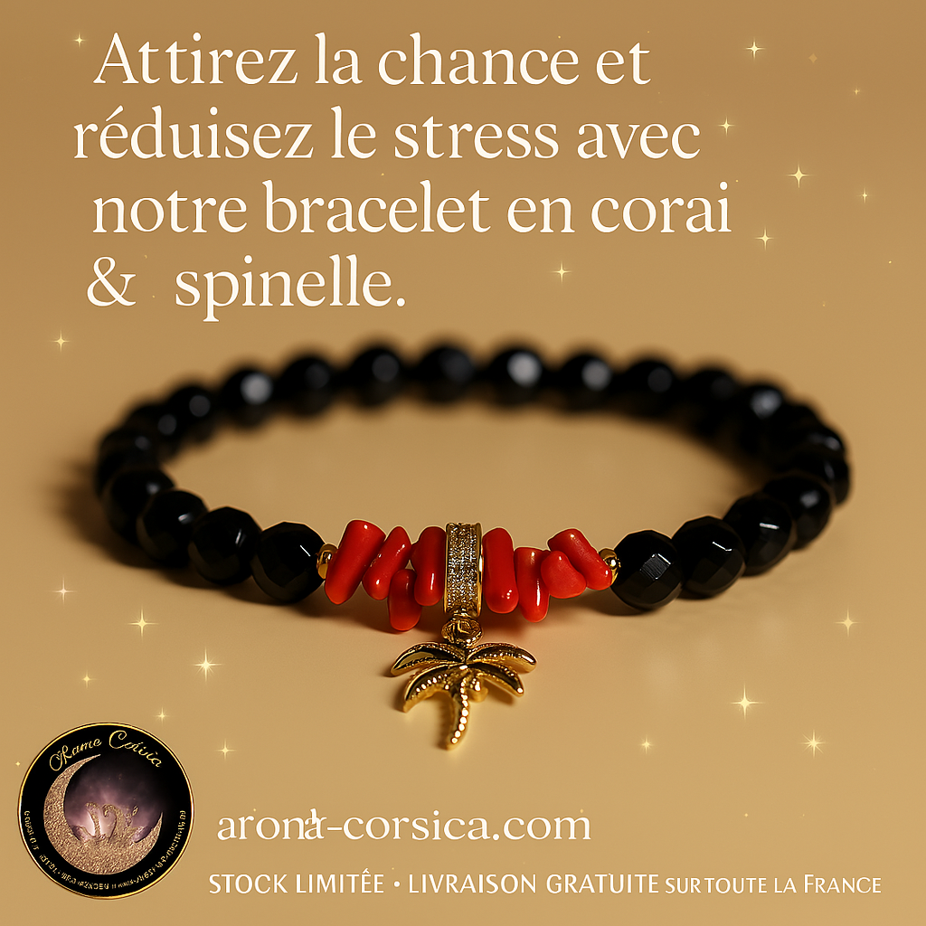 Bracelet de protection pour femme en Spinelle Noire & Corail Rouge
