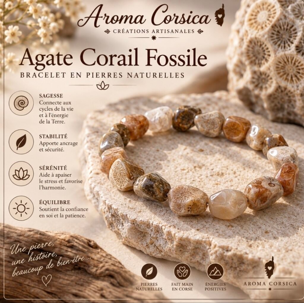 Bracelet agate corail fossile