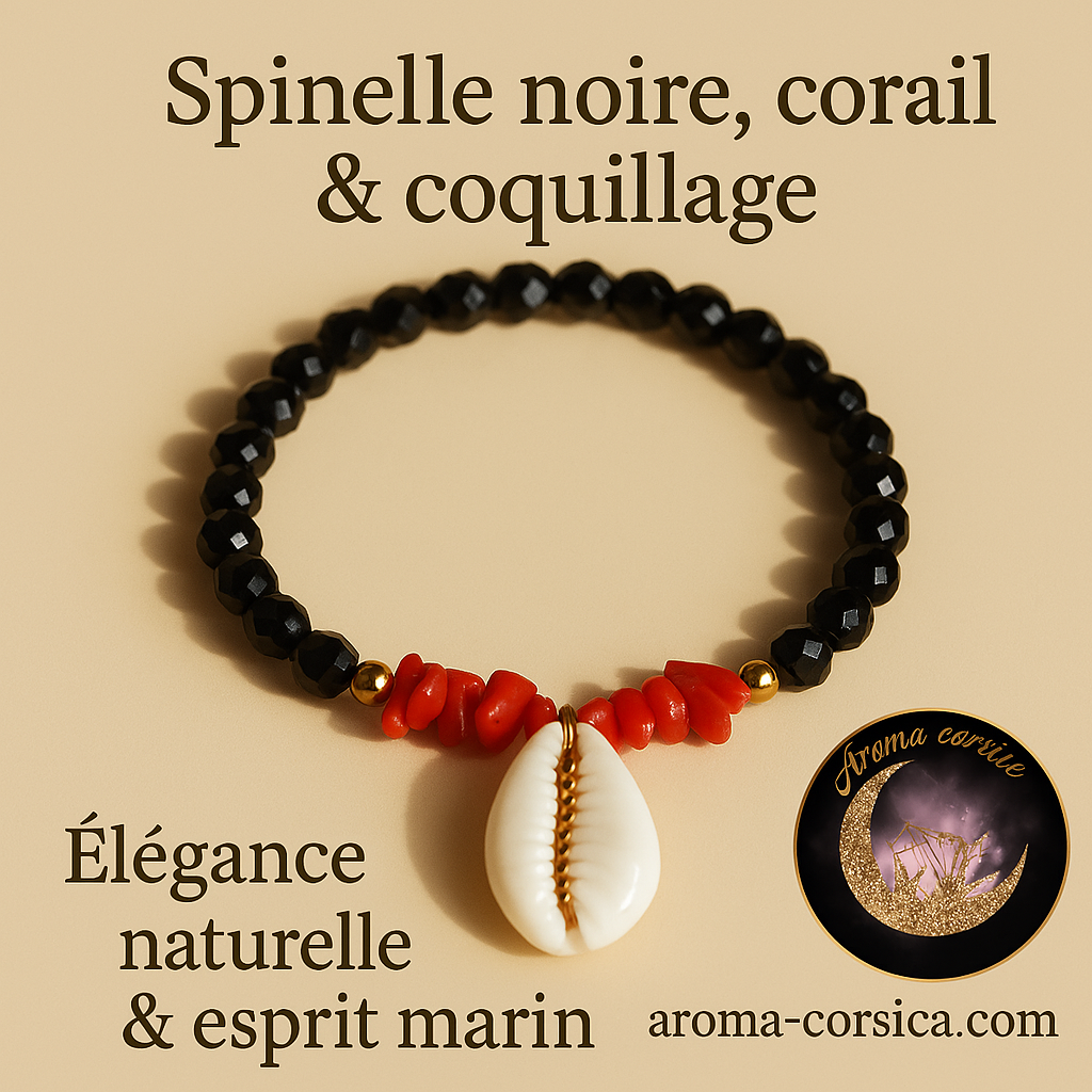 Bracelet de protection pour femme en Spinelle Noire & Corail Rouge