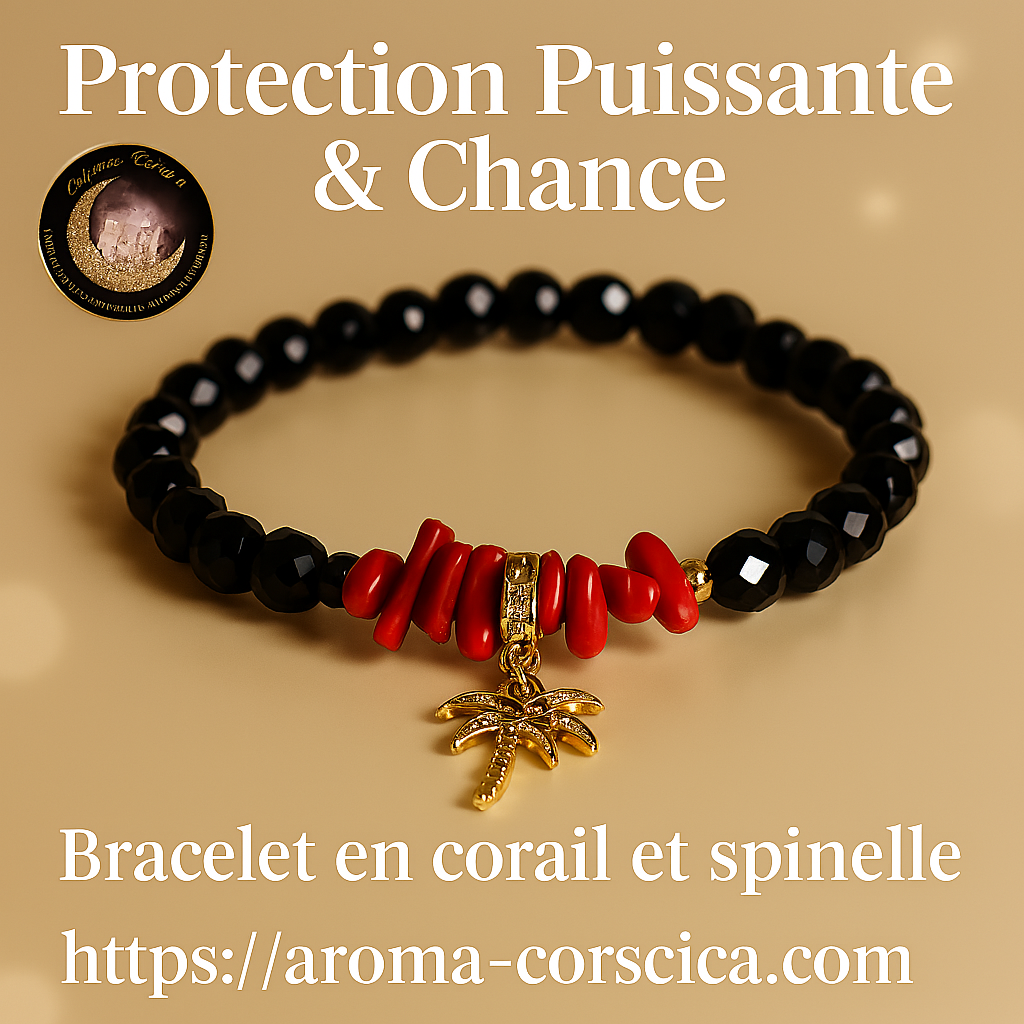 Bracelet de protection pour femme en Spinelle Noire & Corail Rouge