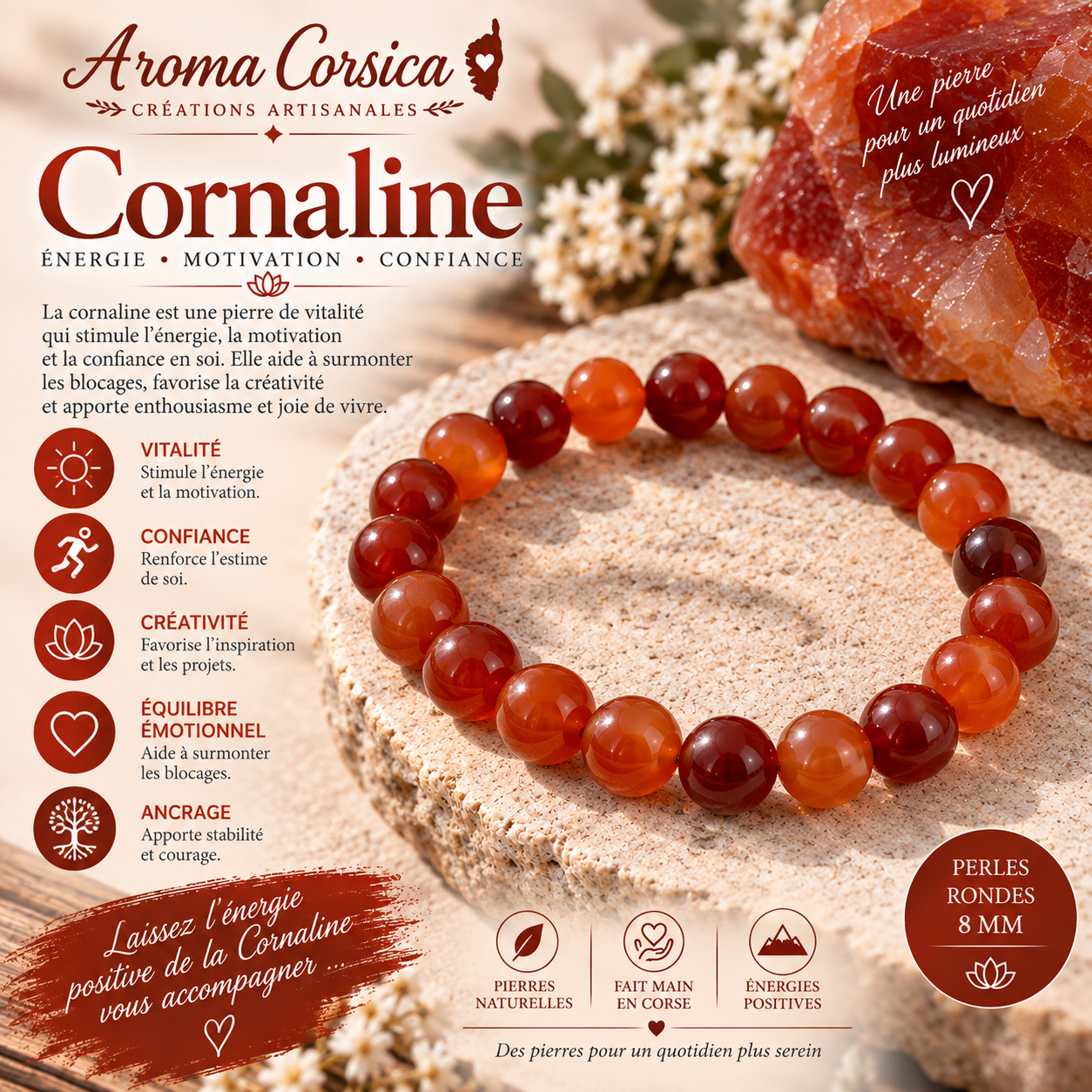 Bracelet en pierre naturelle agate cornaline