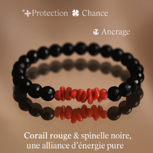 Bracelet de protection pour femme en Spinelle Noire & Corail Rouge