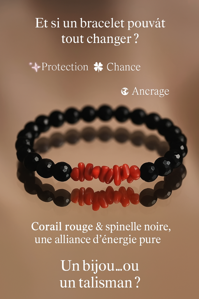 Bracelet de protection pour femme en Spinelle Noire & Corail Rouge