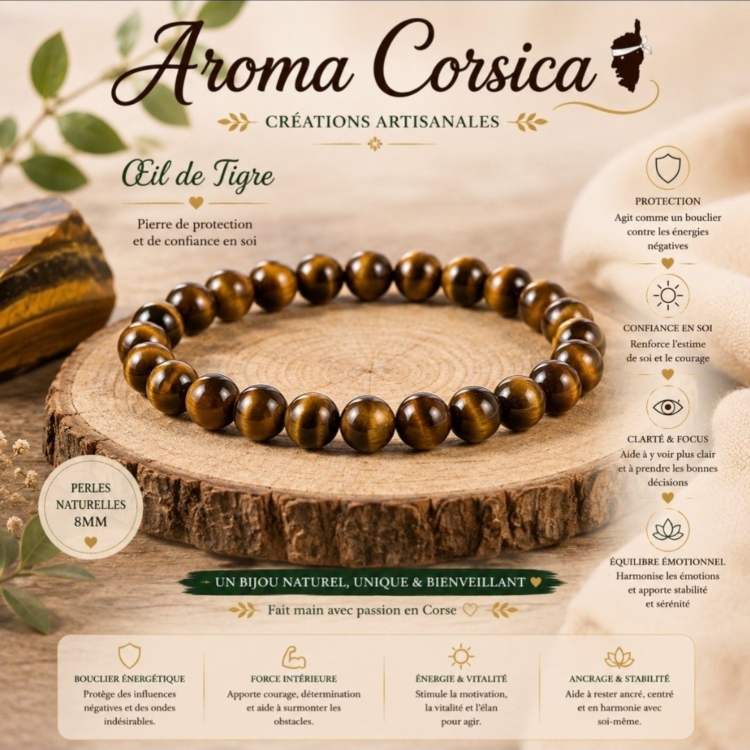 Bracelet protection homme et femme en pierre Ćil de tigre