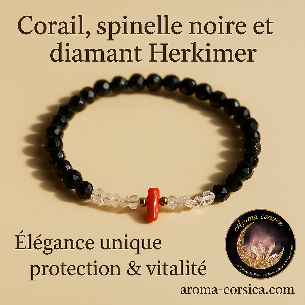 Bracelet de protection pour femme en Spinelle Noire & Corail Rouge