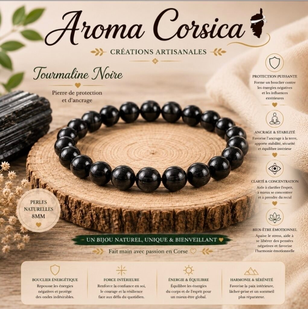 Bracelet en pierre de tourmaline noire - protection - ancrage - stress