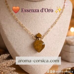 collier pour femme or 14 carats pierre oeil de tigre bouteille de parfum