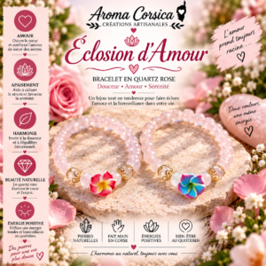 Bracelet en quartz rose pour l'amour, le stress, l'Anxiété, le sommeil