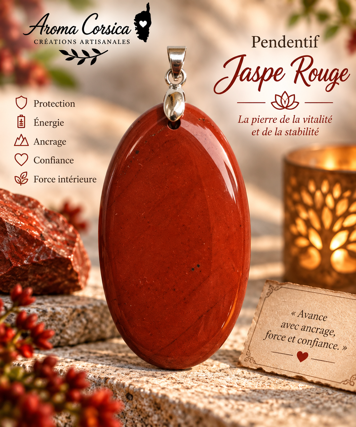 Pendentif en jaspe rouge