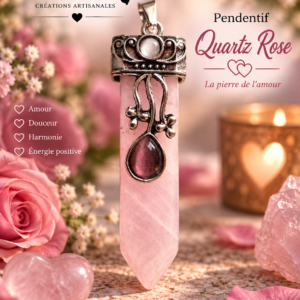 Pendentif en quartz rose - La pierre qui attire l'amour.