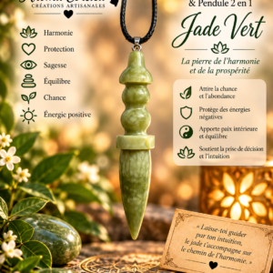 Pendule pendentif 2 en 1 en jade vert