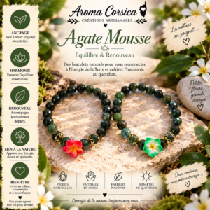 Bracelet agate mousse équilibre ancrage renouveau amour prospérité.