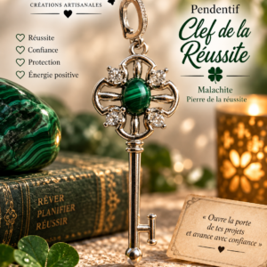 Pendentif clef de la réussite porte bonheur malachite