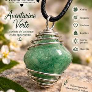 Pendentif collier aventurine vert homme femme pierre porte chance