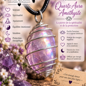 Pendentif collier femme quartz angel aura améthyste