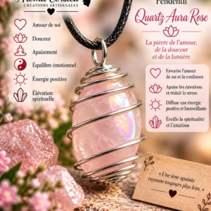 Pendentif collier femme quartz angel aura rose