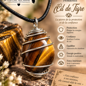 Pendentif collier homme femme pierre oeil de tigre