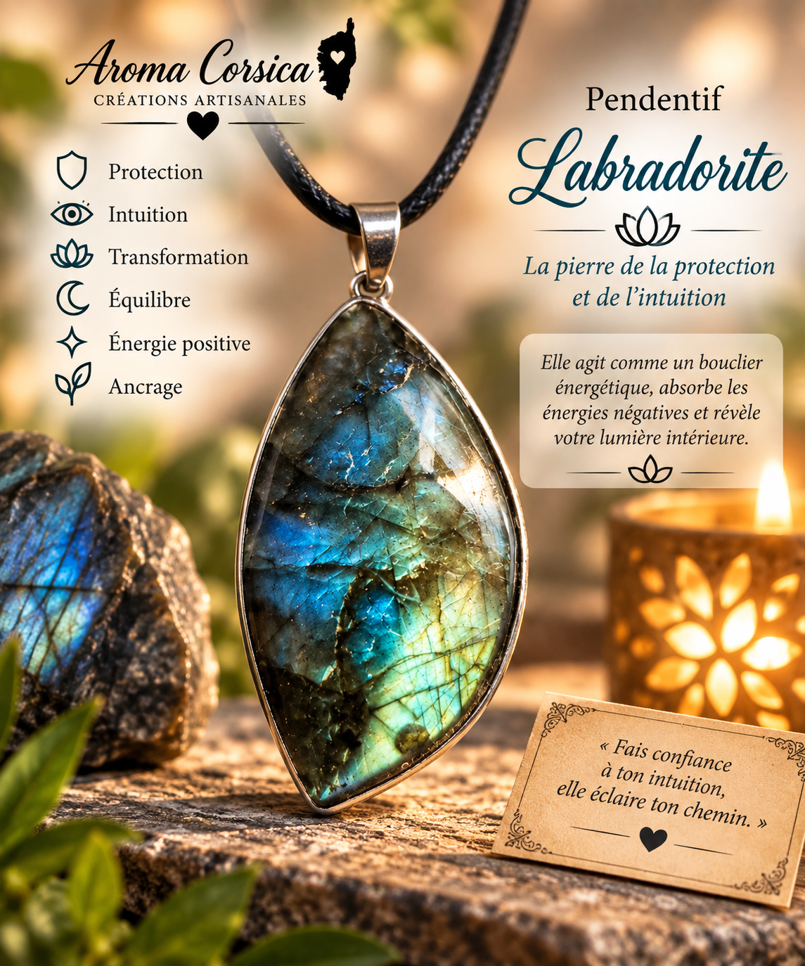 Pendentif en labradorite - Pierre de protection