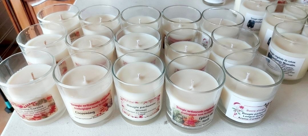 Bougie Naturelle Parfumée Sucre d'Orge 140g | Artisanale Cire de Colza 3 Bougie naturelle parfumée gourmande sucre d'orge