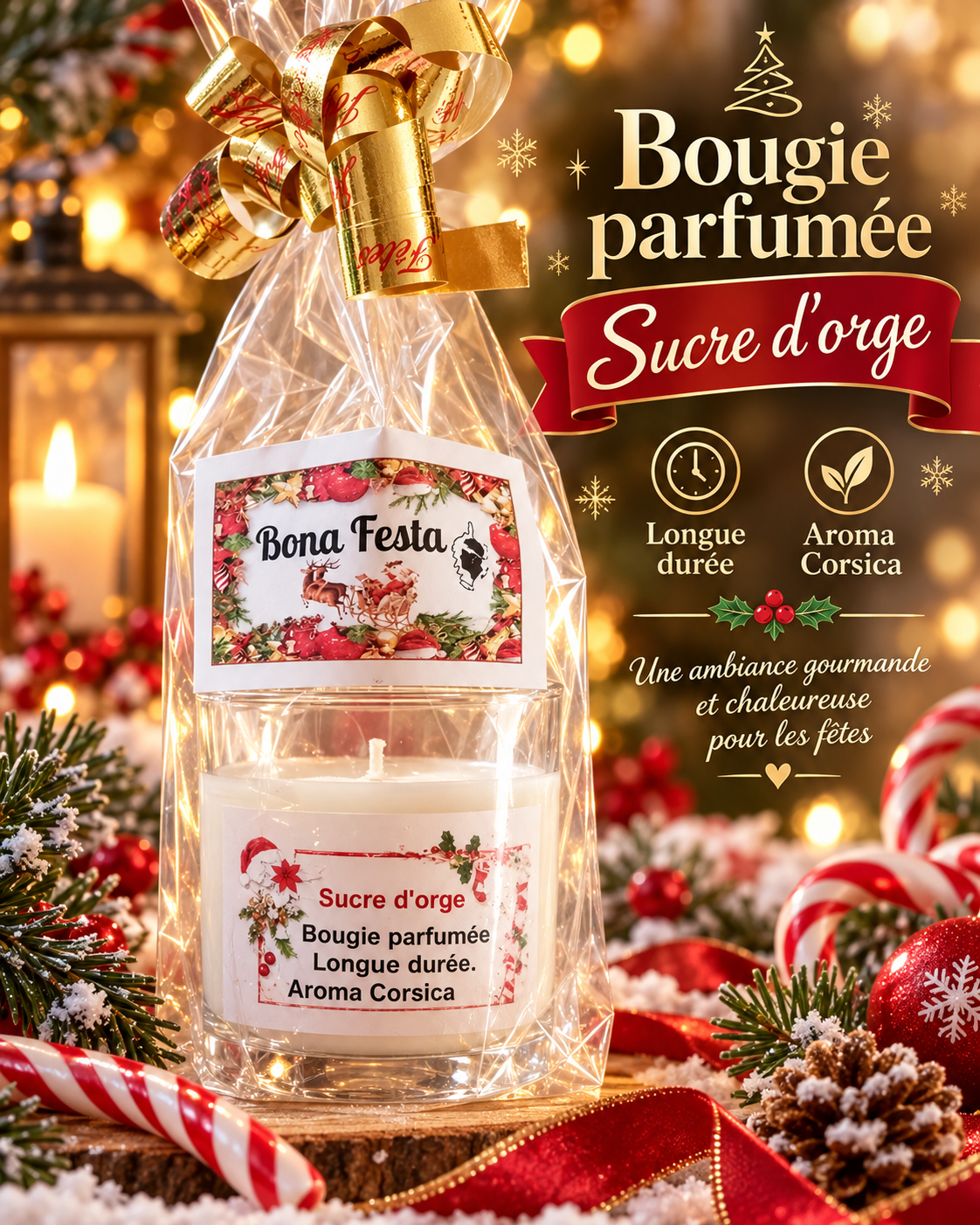 Bougie Naturelle Parfumée Sucre d'Orge 140g | Artisanale Cire de Colza 2 Bougie naturelle parfumée gourmande sucre d'orge