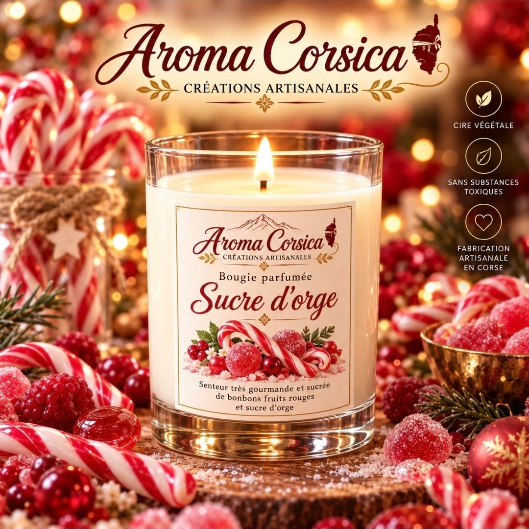 Bougie Naturelle Parfumée Sucre d'Orge 140g | Artisanale Cire de Colza 1 Bougie parfumée sucre d'orge
